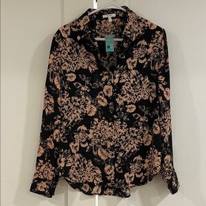 Maurices Floral Button Down Shirt in Black and Peach